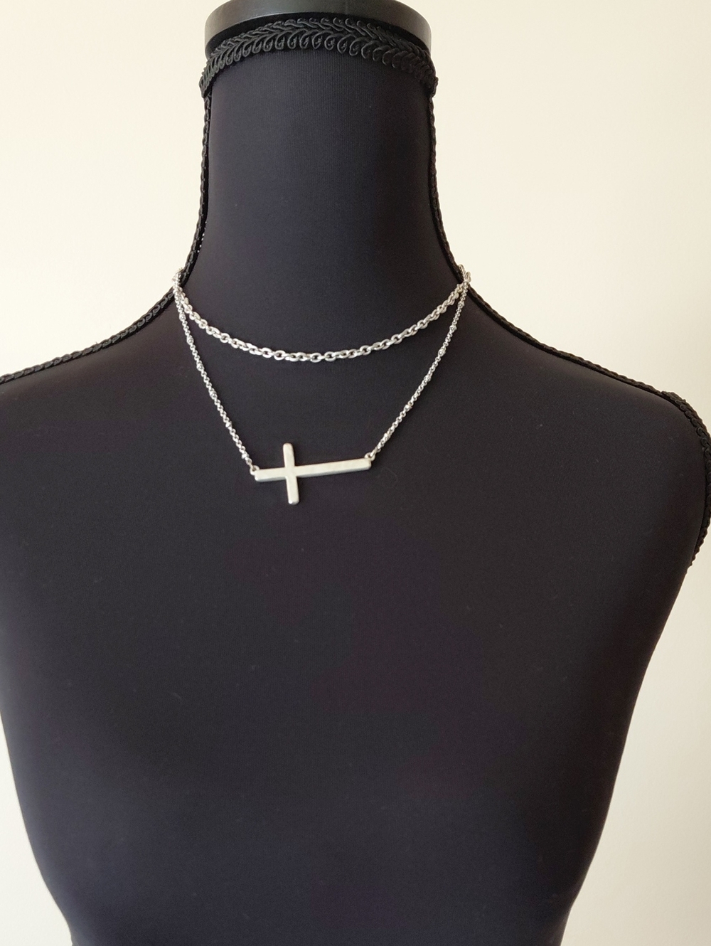 Silver Cross Layered Necklace - Women Jewelry